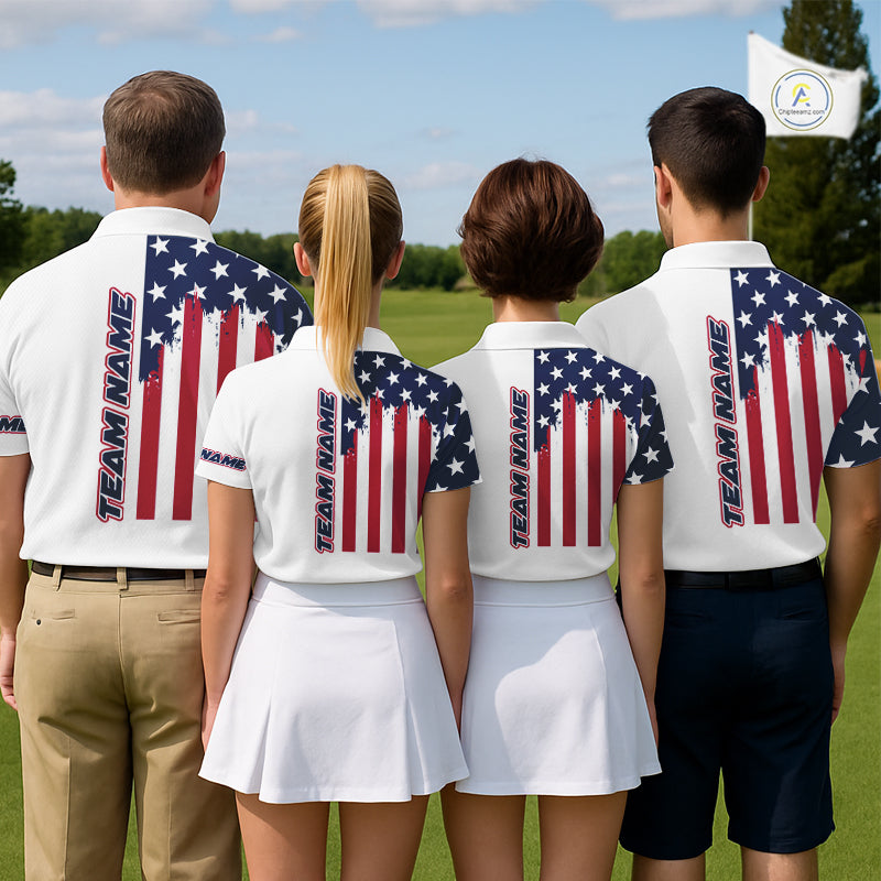 American Flag Womens Golf Polo Shirt Custom Red, White And Blue Team Golf Jersey, Patriotic Golf Shirts NHN0118