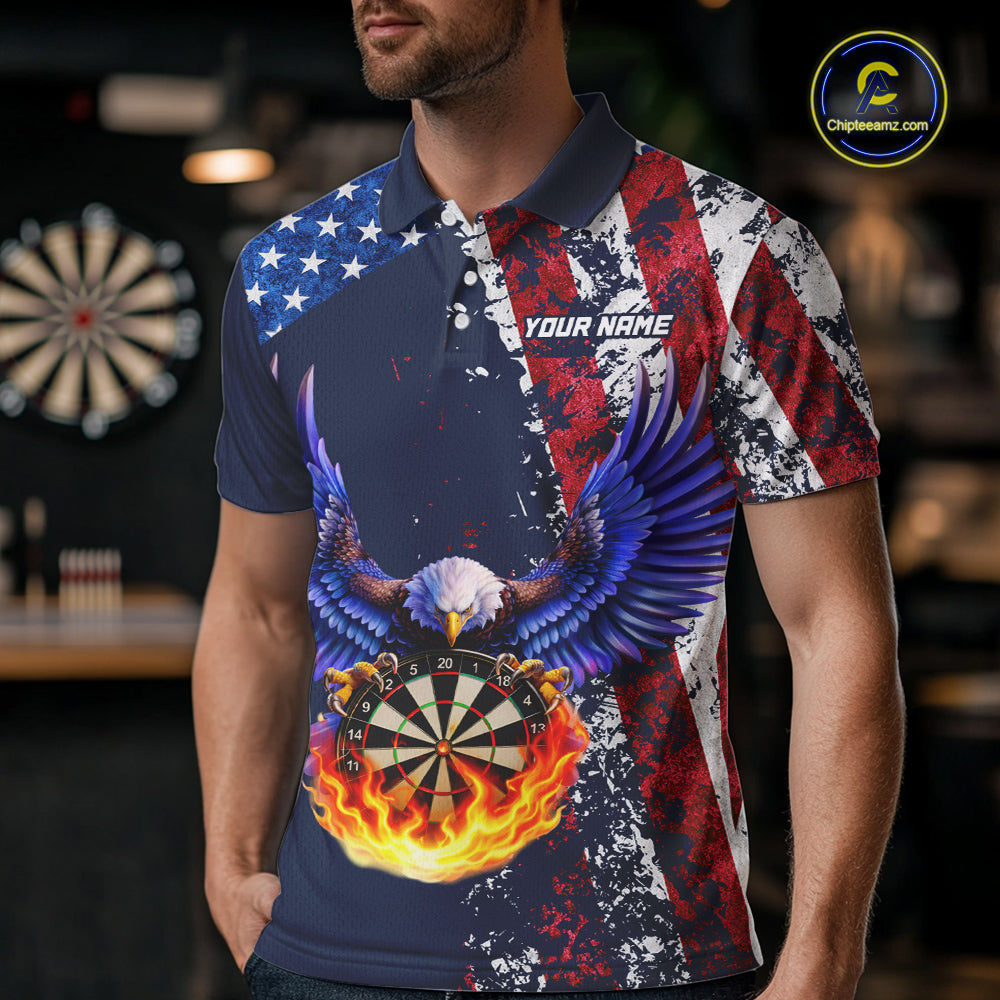 Custom US Flag Eagle Flame Darts Shirt for Men Darts Team Jerseys Dartboard Shirt NNT270