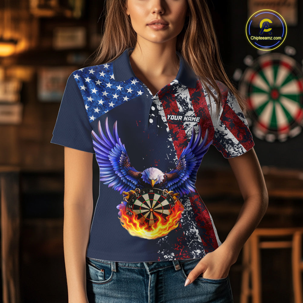 Custom US Flag Eagle Flame Darts Shirt for Women Darts Team Jerseys Dartboard Shirt NNT270