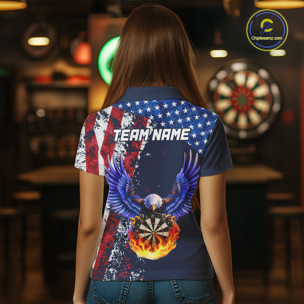 Custom US Flag Eagle Flame Darts Shirt for Women Darts Team Jerseys Dartboard Shirt NNT270