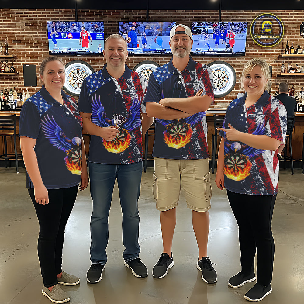 Custom US Flag Eagle Flame Darts Shirt for Women Darts Team Jerseys Dartboard Shirt NNT270