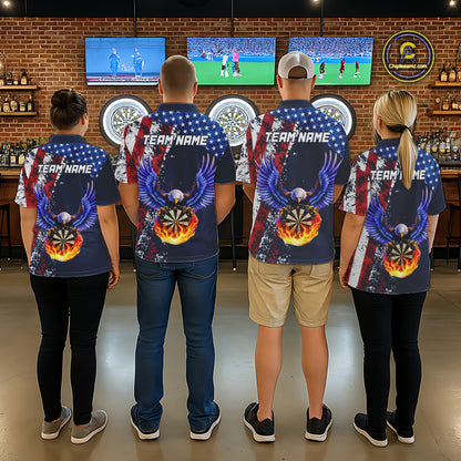 Custom US Flag Eagle Flame Darts Shirt for Men Darts Team Jerseys Dartboard Shirt NNT270