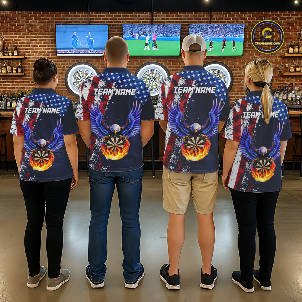 Custom US Flag Eagle Flame Darts Shirt for Women Darts Team Jerseys Dartboard Shirt NNT270