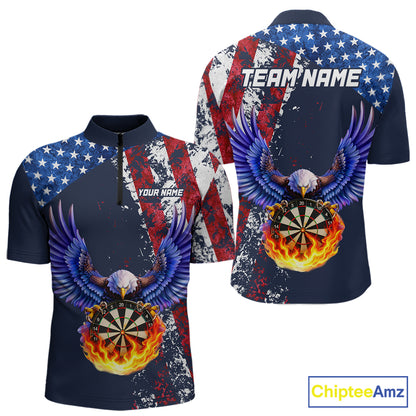 Custom US Flag Eagle Flame Darts Shirt for Men Darts Team Jerseys Dartboard Shirt NNT270