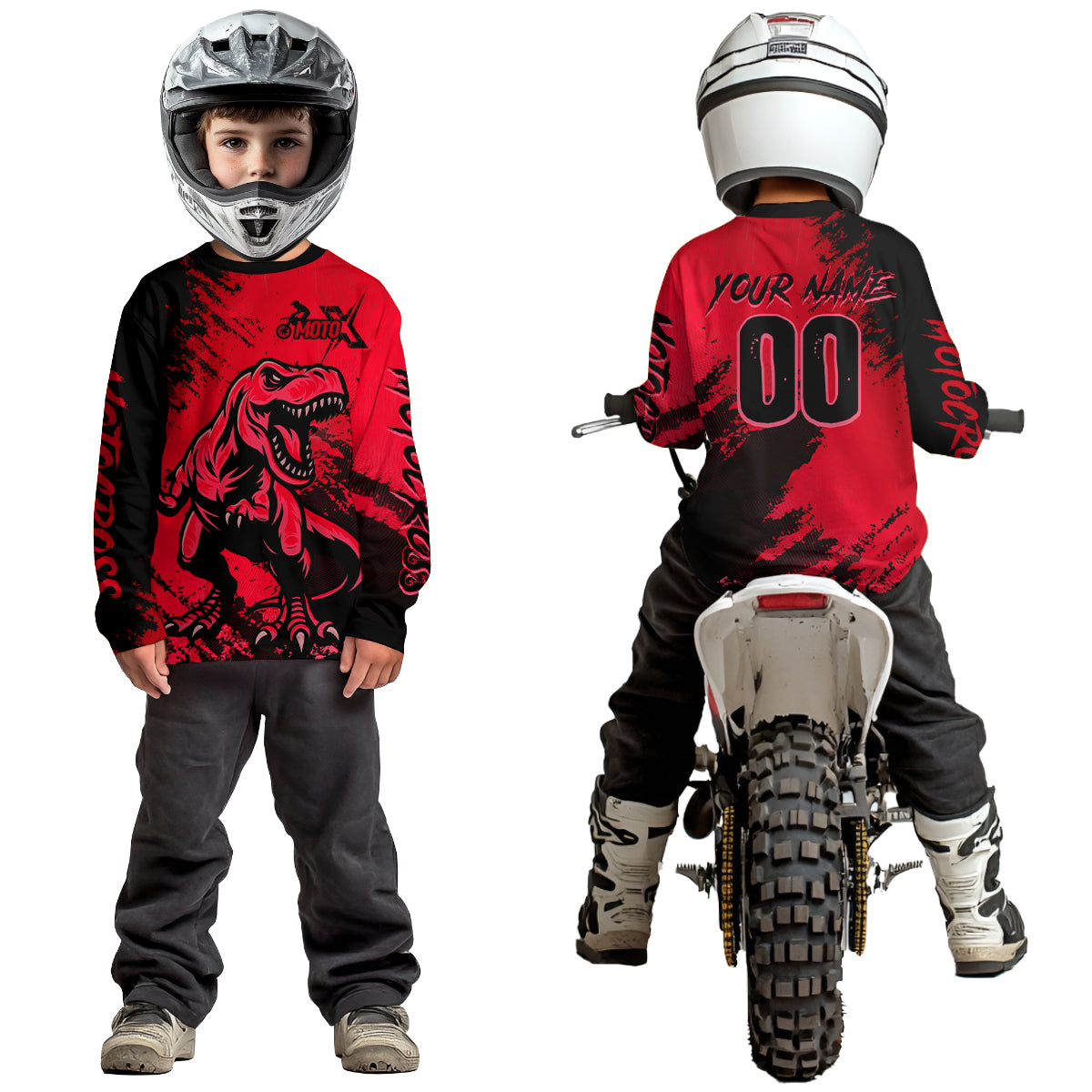 Red Dinosaur Motocross Jersey Dirt Bike Shirts for Men Kid Women Racing Jersey XM417