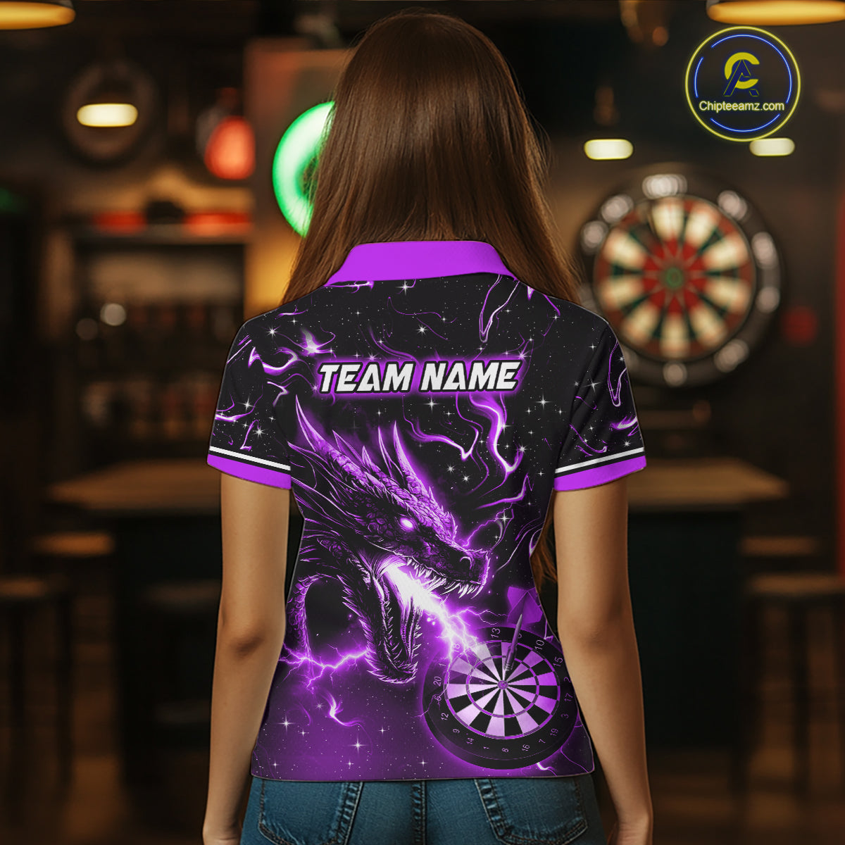 Custom Purple Galaxy Dragon Darts Shirt for Women Darts Team Jerseys Dartboard Shirt NNT291