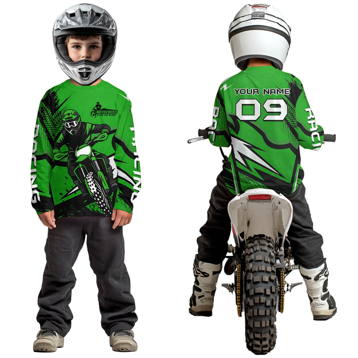 Green Custom Motocross Jersey Men Women Kid Dirt Bike Shirts Off road Riding Shirt XM465