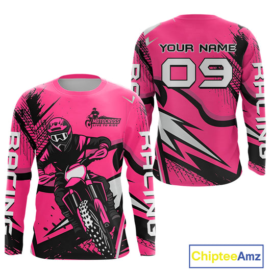 Pink Custom Motocross Jersey Men Women Kid Dirt Bike Shirts Off road Riding Shirt XM465