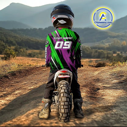 Purple and Green Motocross Racing Jersey for Women Kid Men Dirt Bike Off road Shirt XM473