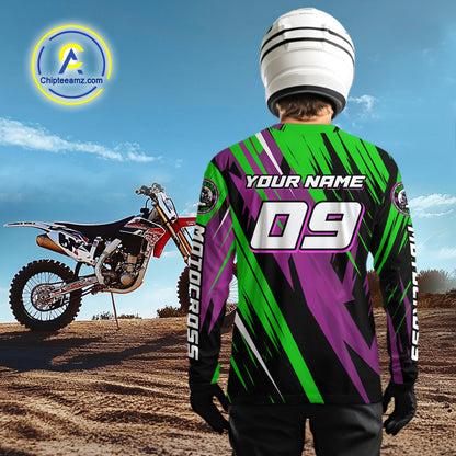 Purple and Green Motocross Racing Jersey for Women Kid Men Dirt Bike Off road Shirt XM473