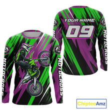 Load image into Gallery viewer, Purple and Green Motocross Racing Jersey for Women Kid Men Dirt Bike Off road Shirt XM473