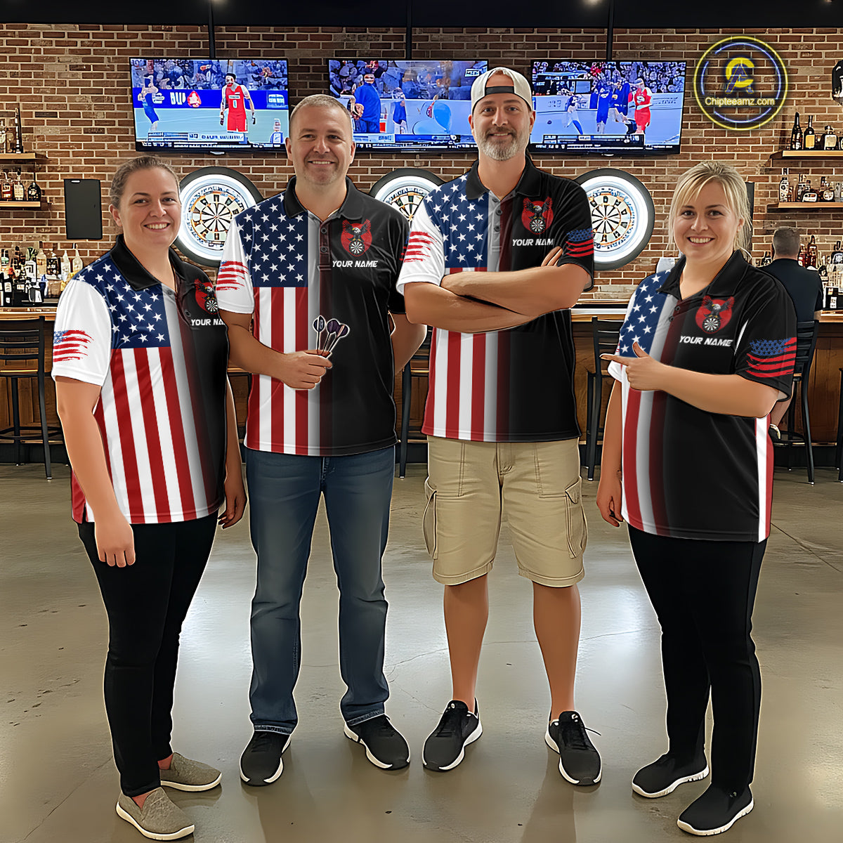 Custom American Flag Eagle Darts Shirt for Men Darts Team Jerseys Dartboard Shirt Dart League NNT268