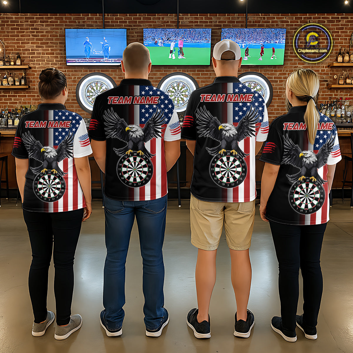 Custom American Flag Eagle Darts Shirt for Men Darts Team Jerseys Dartboard Shirt Dart League NNT268