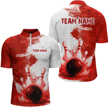Red Bowling Shirts for Women Men Custom Bowling Polo & 1/4 Zip Shirt for Team MBL220