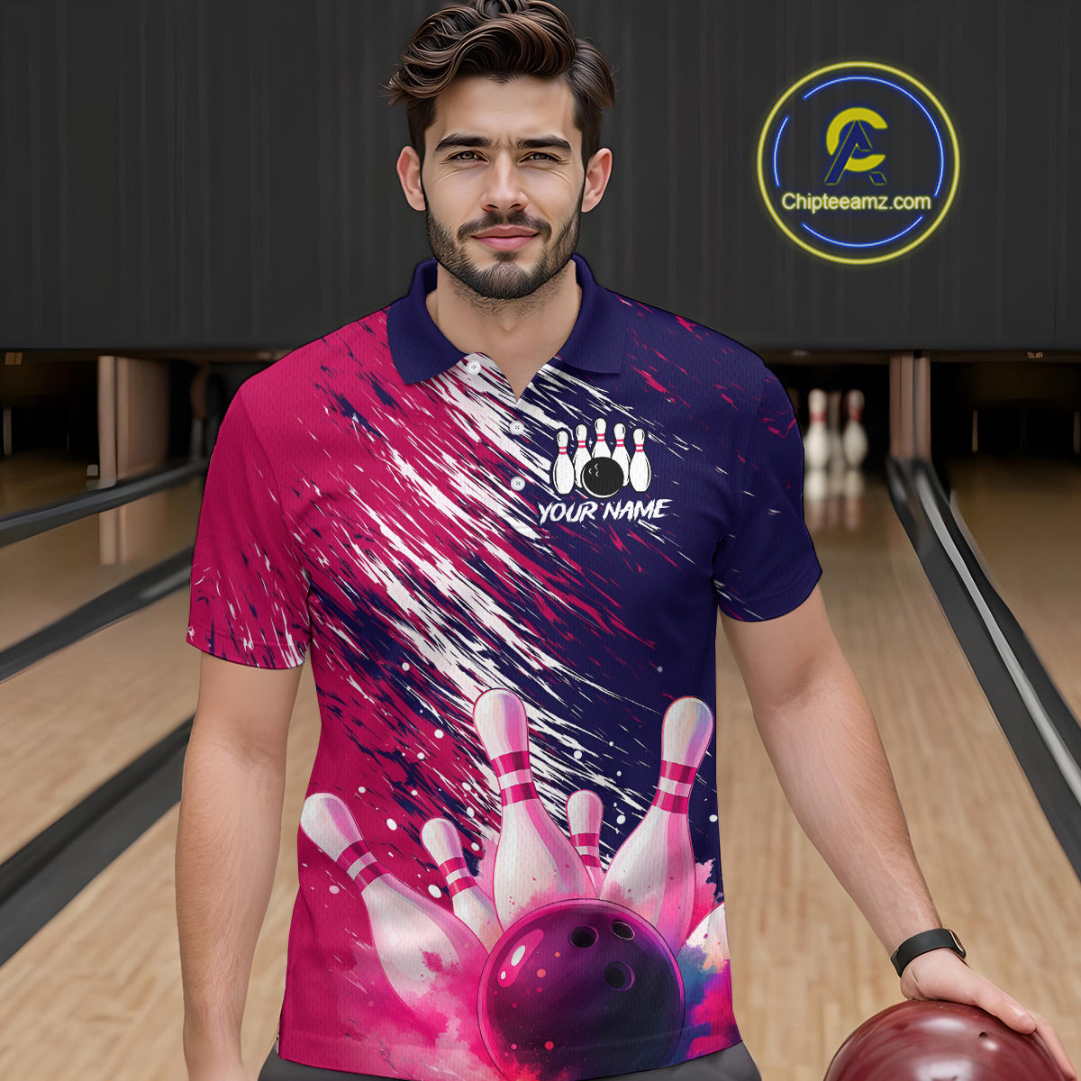 Watercolor Pink and Blue Bowling Shirts for Team Women Men Bowling Polo & 1/4 Zip MBL231
