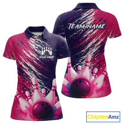Watercolor Pink and Blue Bowling Shirts for Team Women Men Bowling Polo & 1/4 Zip MBL231