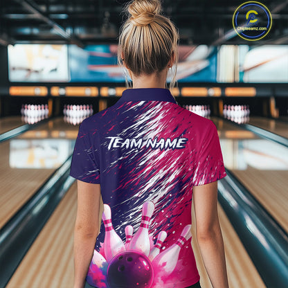 Watercolor Pink and Blue Bowling Shirts for Team Women Men Bowling Polo & 1/4 Zip MBL231