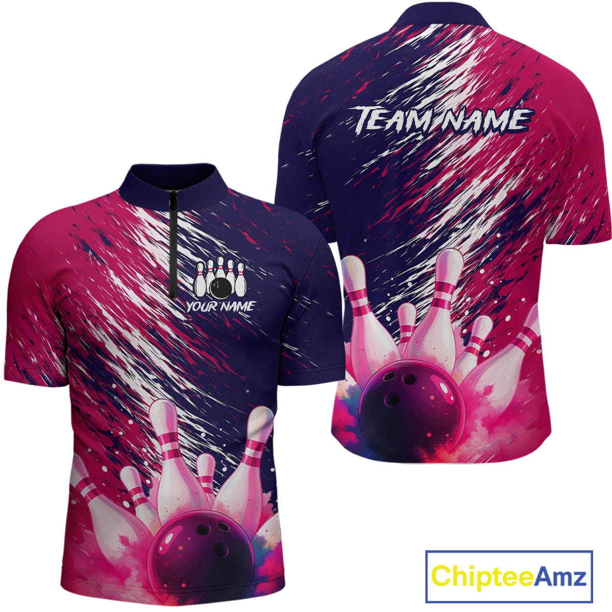 Watercolor Pink and Blue Bowling Shirts for Team Women Men Bowling Polo & 1/4 Zip MBL231