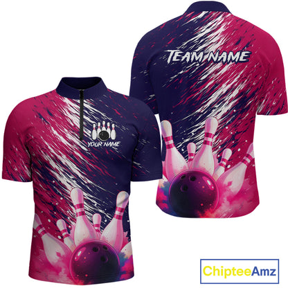 Watercolor Pink and Blue Bowling Shirts for Team Women Men Bowling Polo & 1/4 Zip MBL231