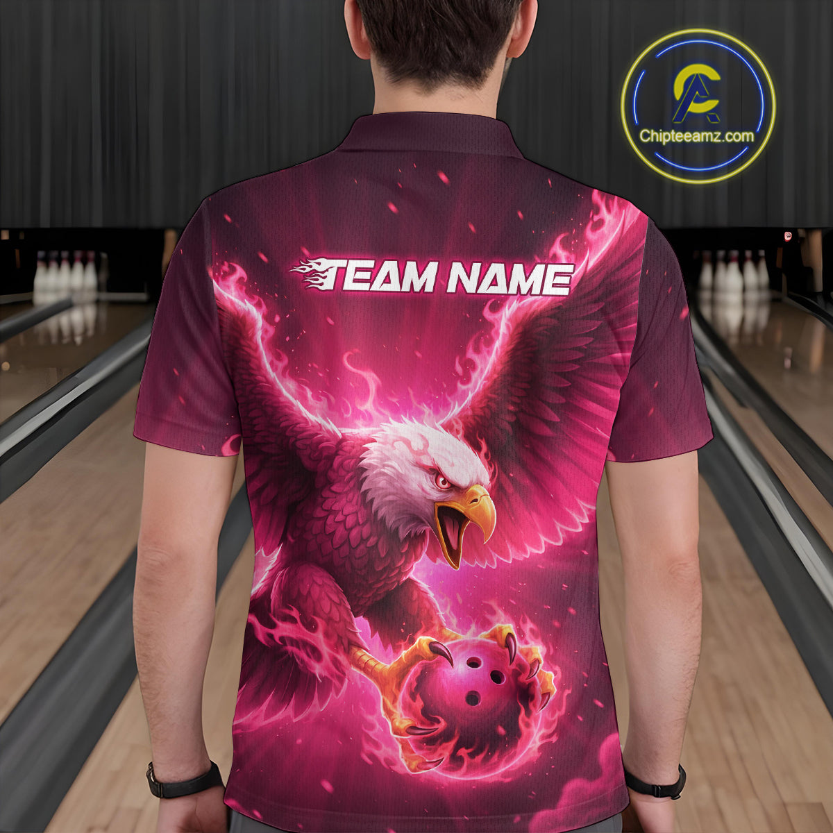 Pink Eagle Bowling Shirts for Team Women Men Custom Bowling Polo & 1/4 Zip Shirt MBL235