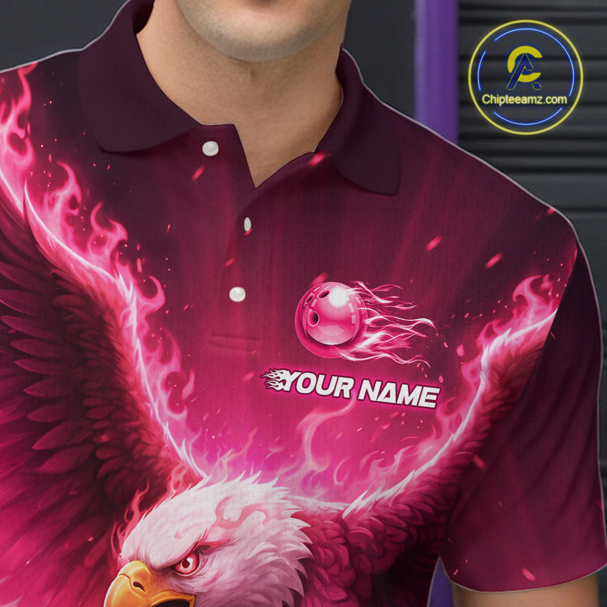Pink Eagle Bowling Shirts for Team Women Men Custom Bowling Polo & 1/4 Zip Shirt MBL235