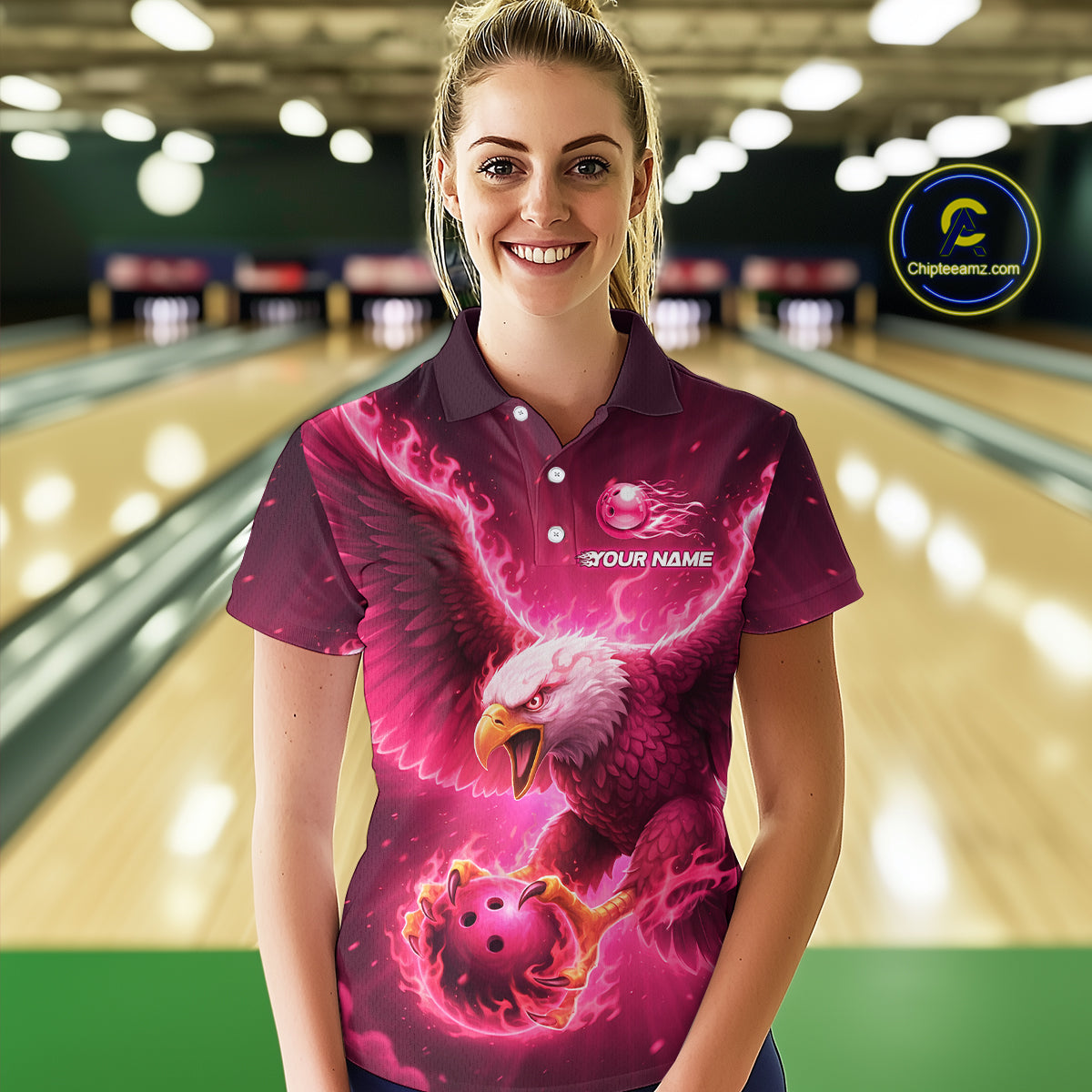 Pink Eagle Bowling Shirts for Team Women Men Custom Bowling Polo & 1/4 Zip Shirt MBL235