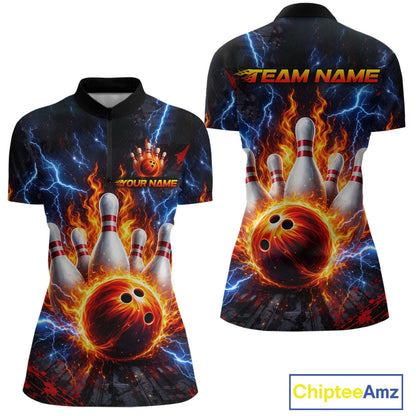Flaming and Lightning Bowling Shirts for Team Women Men Bowling Polo & 1/4 Zip Shirt MBL242