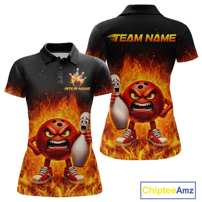 Flaming Bowling Shirts for Team Women Men Bowling Polo & 1/4 Zip Shirt Custom MBL244
