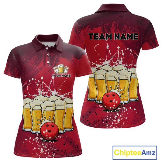 Beer Bowling Shirts Team Women Men Custom Red Bowling Jersey Bowl League MBL249