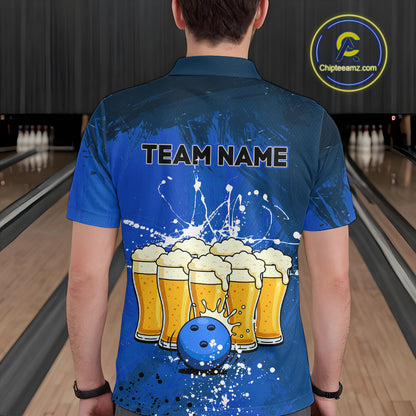Beer Bowling Shirts Team Women Men Custom Blue Bowling Jersey Bowl League MBL249