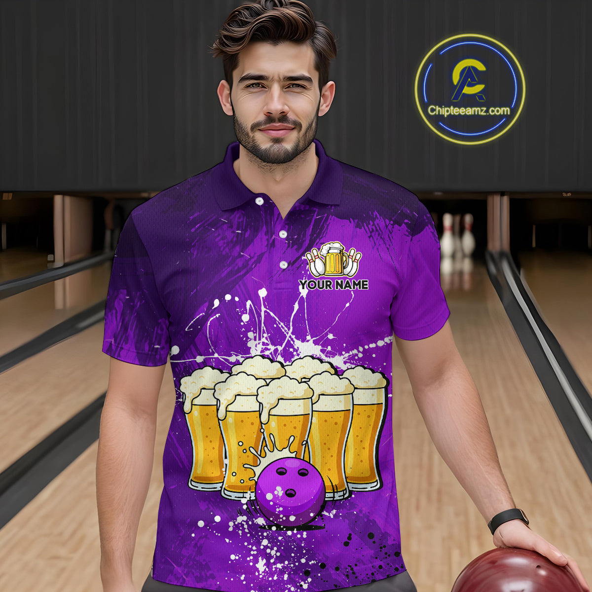 Beer Bowling Shirts Team Women Men Custom Purple Bowling Jersey Bowl League MBL249