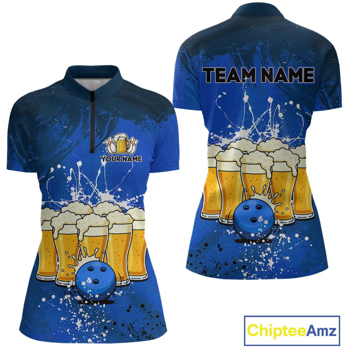 Beer Bowling Shirts Team Women Men Custom Blue Bowling Jersey Bowl League MBL249
