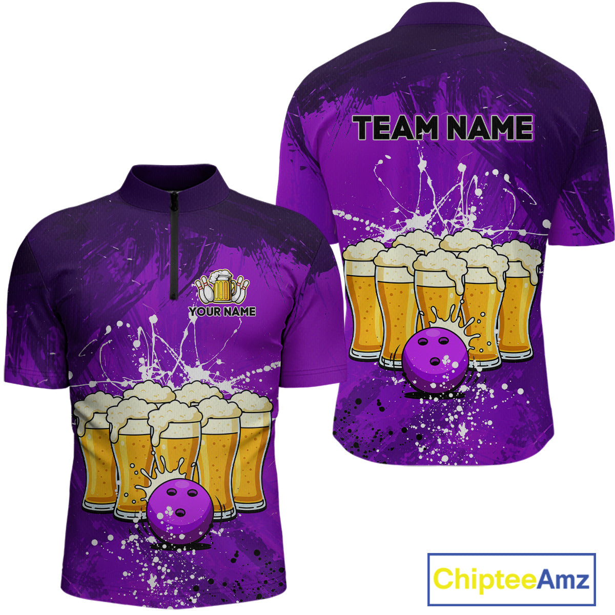 Beer Bowling Shirts Team Women Men Custom Purple Bowling Jersey Bowl League MBL249