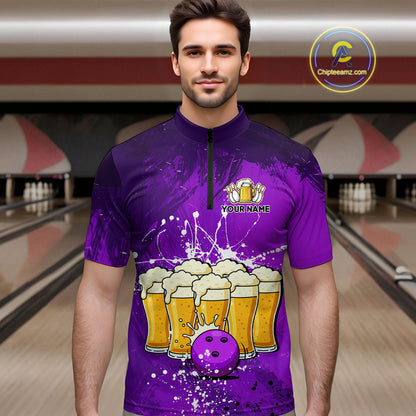 Beer Bowling Shirts Team Women Men Custom Purple Bowling Jersey Bowl League MBL249