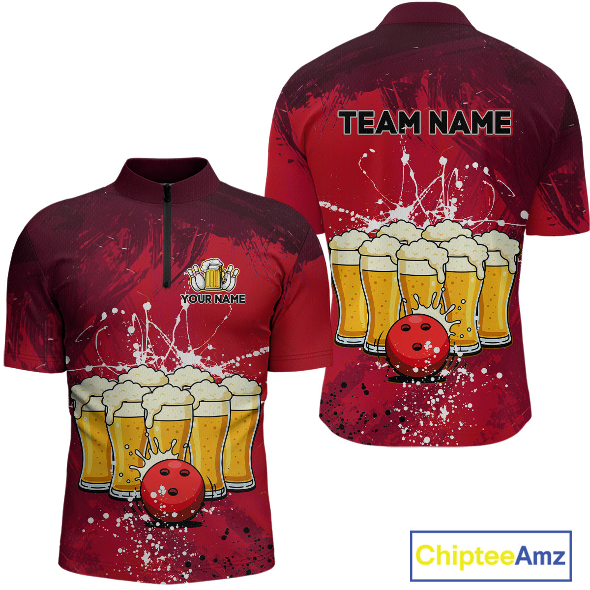 Beer Bowling Shirts Team Women Men Custom Red Bowling Jersey Bowl League MBL249