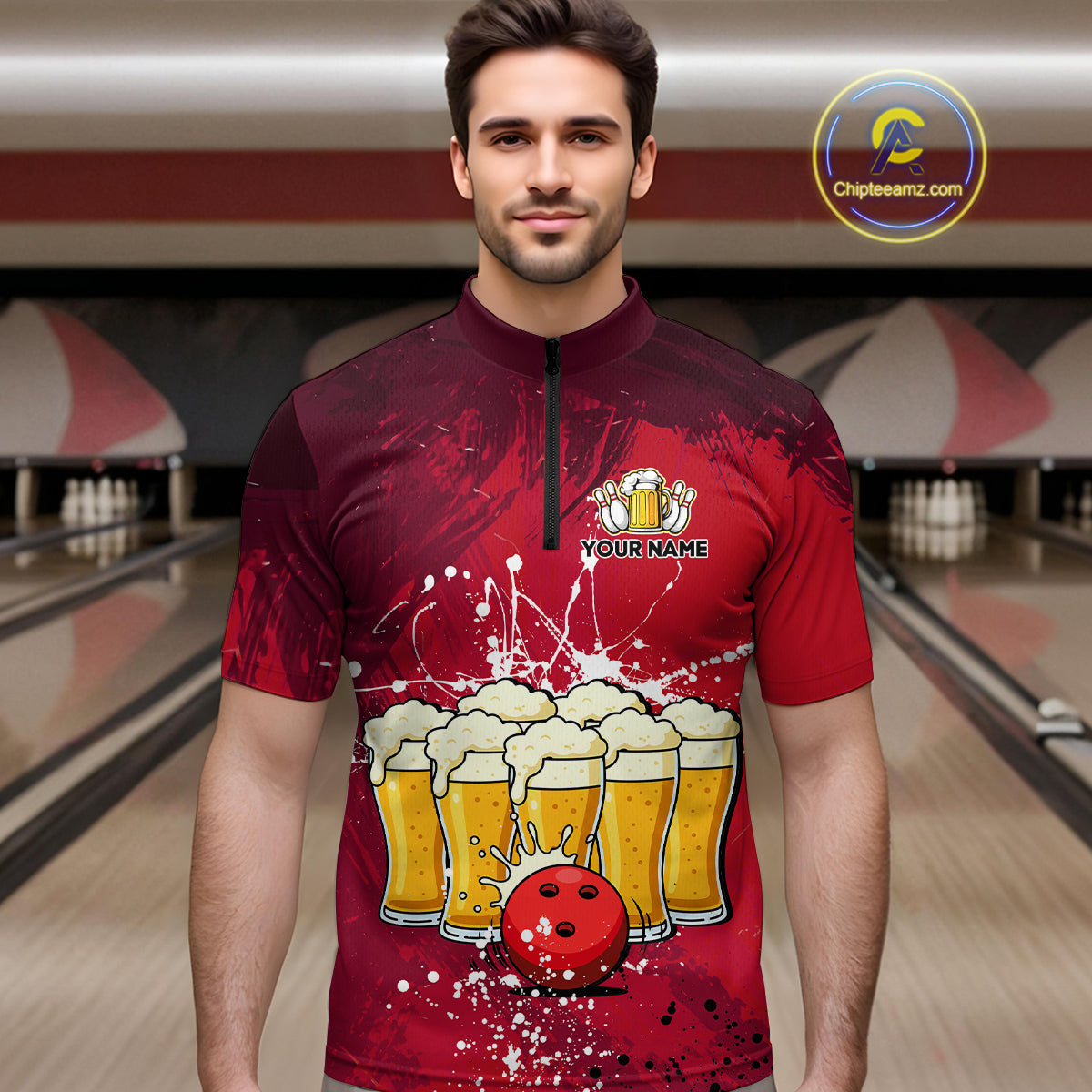 Beer Bowling Shirts Team Women Men Custom Red Bowling Jersey Bowl League MBL249