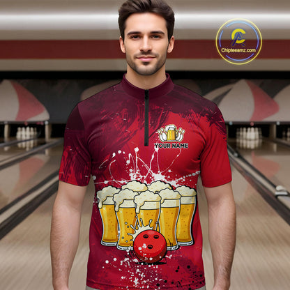Beer Bowling Shirts Team Women Men Custom Red Bowling Jersey Bowl League MBL249