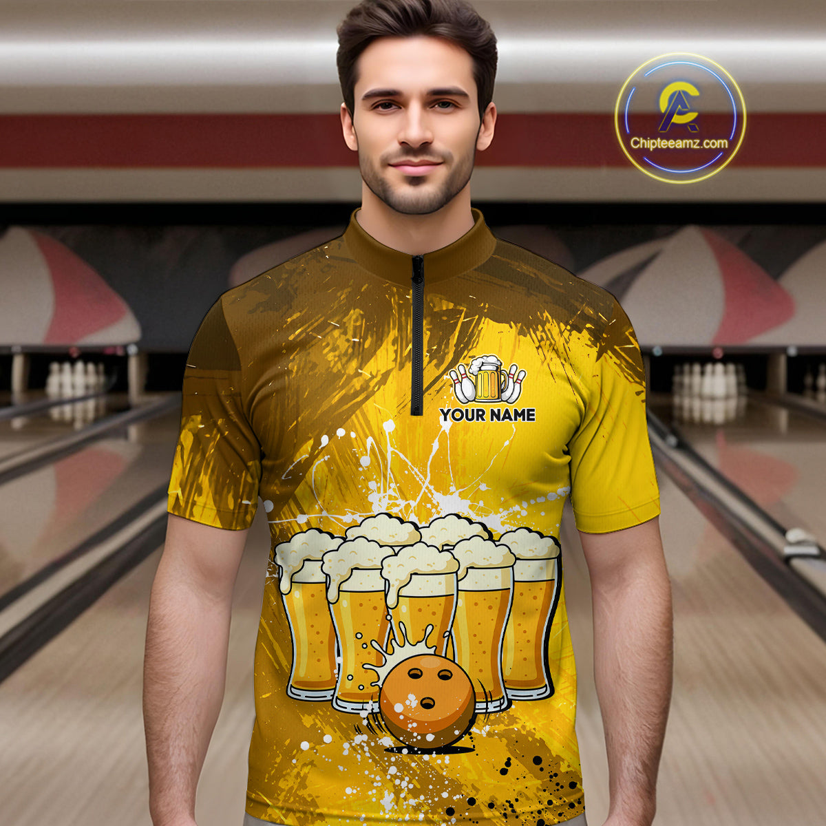 Beer Bowling Shirts Team Women Men Custom Yellow Bowling Jersey Bowl League MBL249