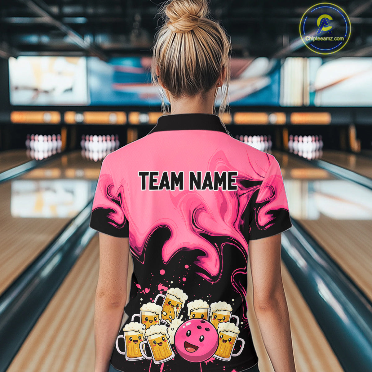 Funny Beer Bowling Shirts Pink for Women Men Bowling Polo&1/4 Zip Bowling League MBL252