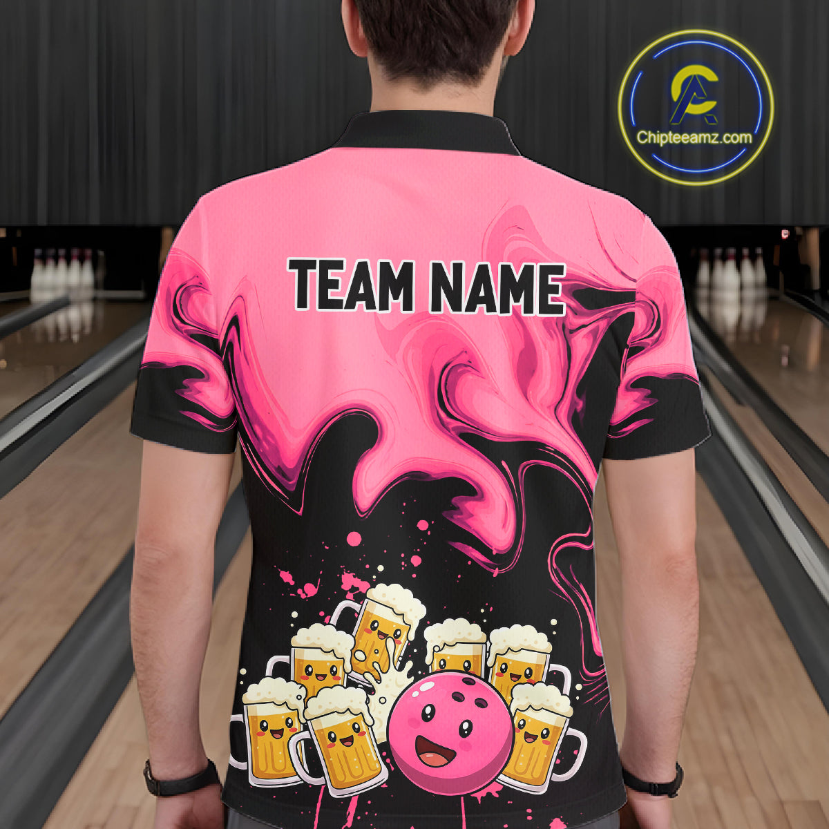 Funny Beer Bowling Shirts Pink for Women Men Bowling Polo&1/4 Zip Bowling League MBL252