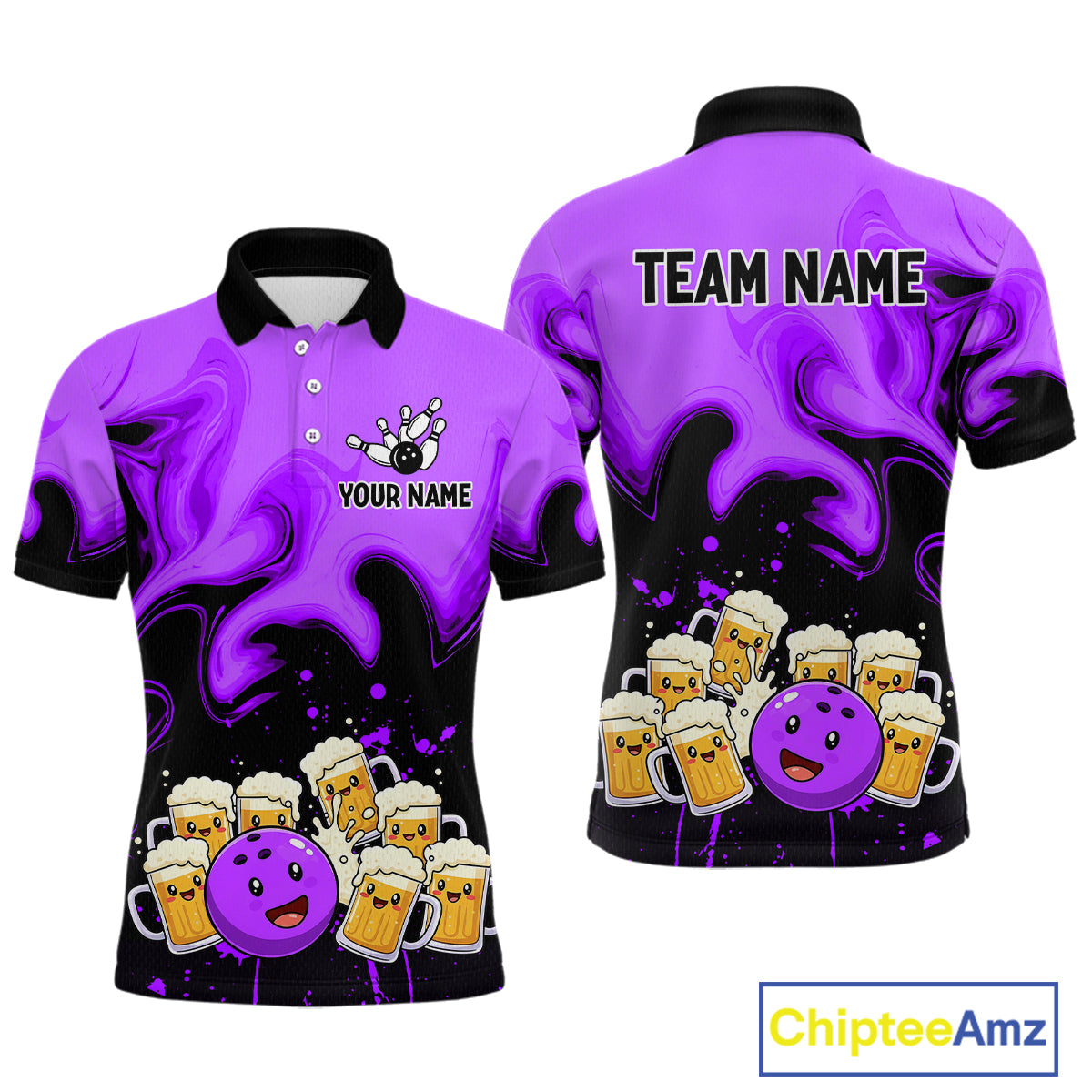 Funny Beer Bowling Shirts Purple for Women Men Bowling Polo&1/4 Zip Bowling League MBL252