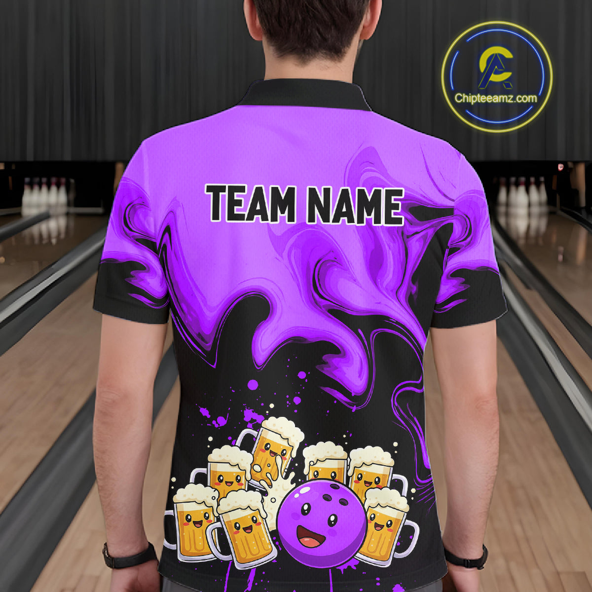 Funny Beer Bowling Shirts Purple for Women Men Bowling Polo&1/4 Zip Bowling League MBL252