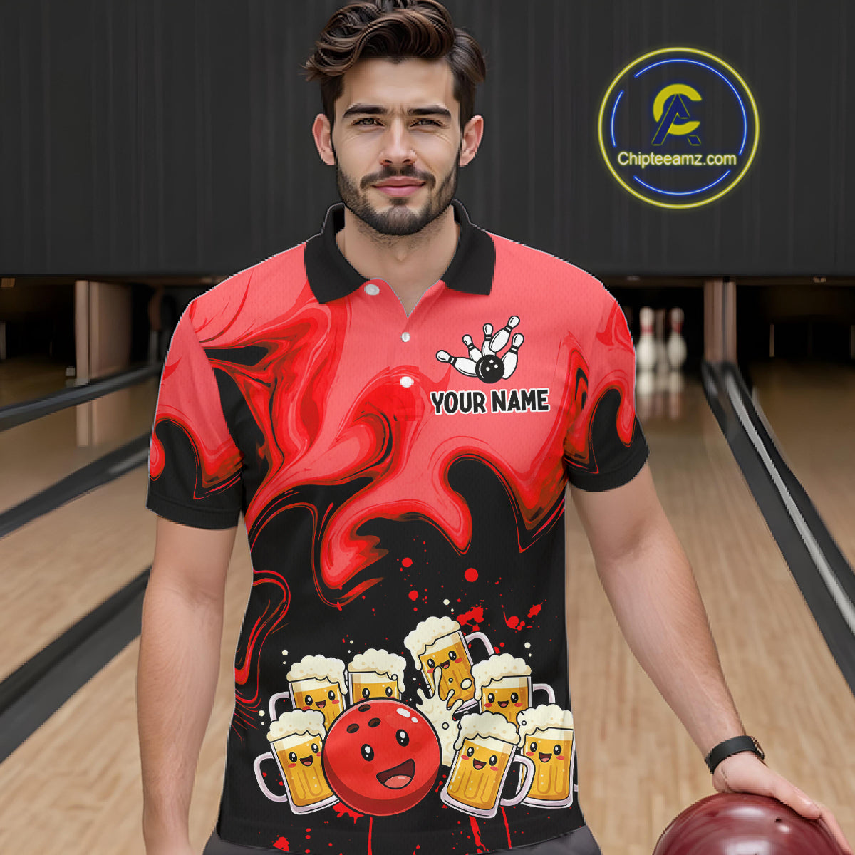 Funny Beer Bowling Shirts Red for Women Men Bowling Polo&1/4 Zip Bowling League MBL252