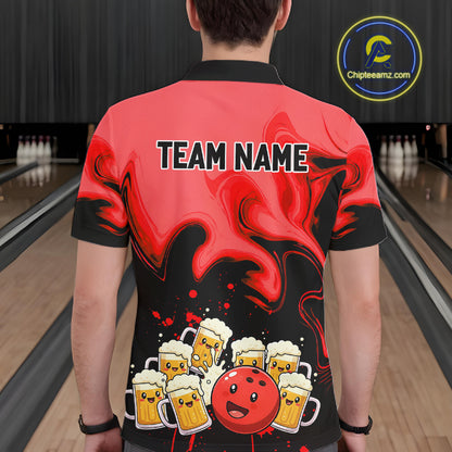 Funny Beer Bowling Shirts Red for Women Men Bowling Polo&1/4 Zip Bowling League MBL252
