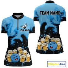 Load image into Gallery viewer, Funny Beer Bowling Shirts Blue for Women Men Bowling Polo&amp;1/4 Zip Bowling League MBL252