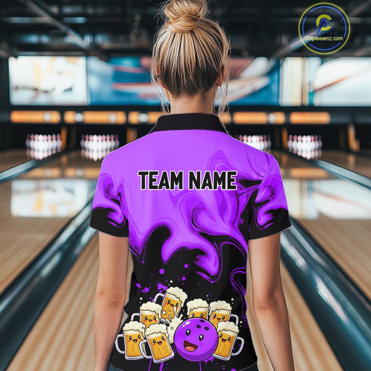 Funny Beer Bowling Shirts Purple for Women Men Bowling Polo&1/4 Zip Bowling League MBL252