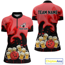 Load image into Gallery viewer, Funny Beer Bowling Shirts Red for Women Men Bowling Polo&amp;1/4 Zip Bowling League MBL252