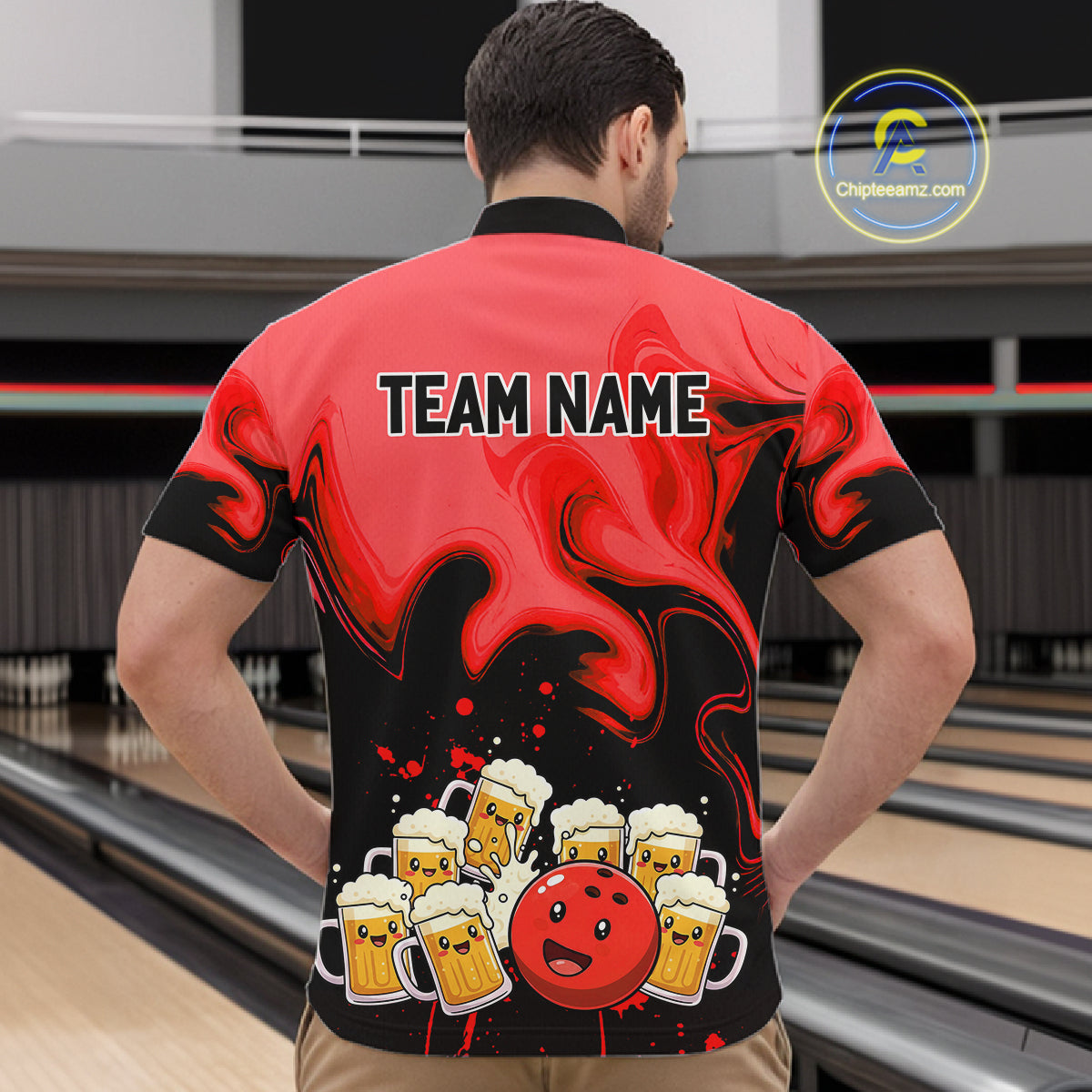 Funny Beer Bowling Shirts Red for Women Men Bowling Polo&1/4 Zip Bowling League MBL252