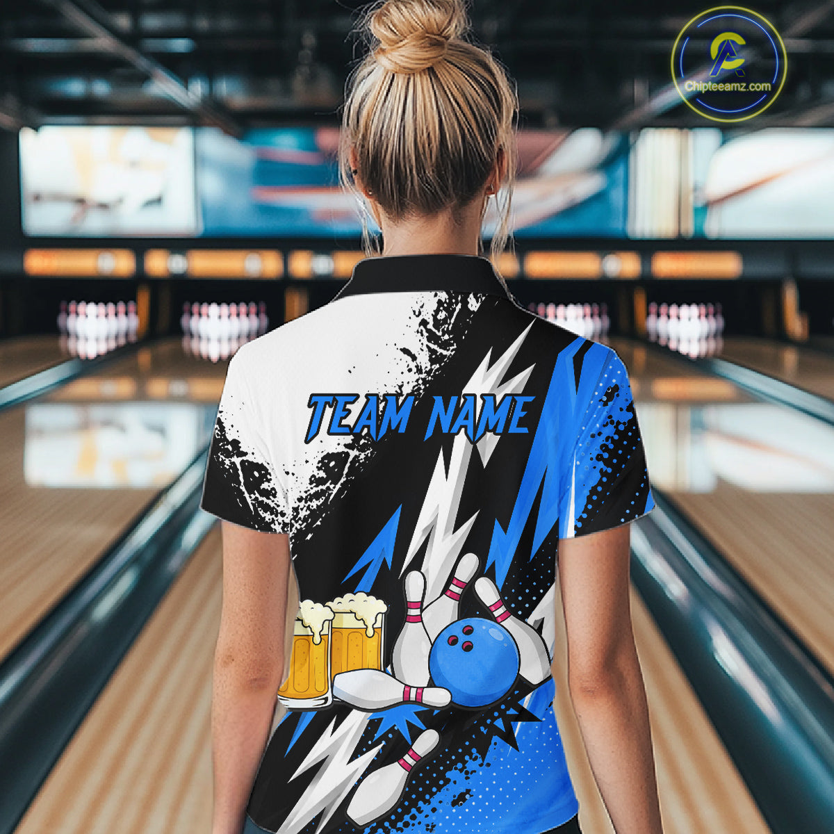Custom Blue Beer Bowling Jersey for Women Bowling Team Shirts Bowling League Polo & 1/4 Zip HNT505