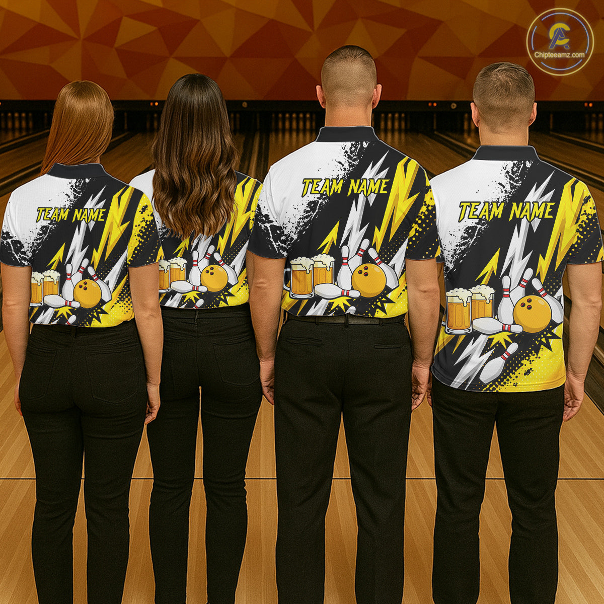 Custom Yellow Beer Bowling Jersey for Men Bowling Team Shirts Bowling League Polo & 1/4 Zip HNT505